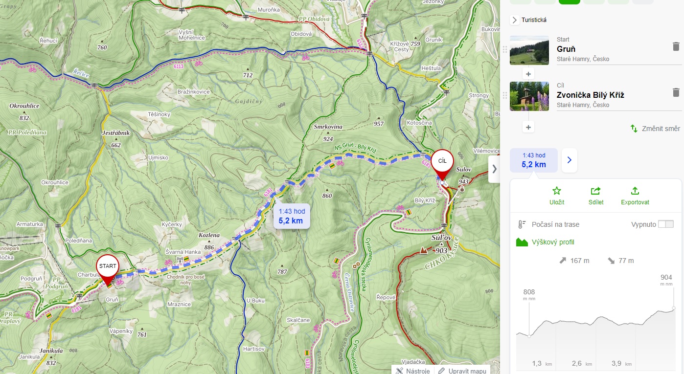 mapa cesty